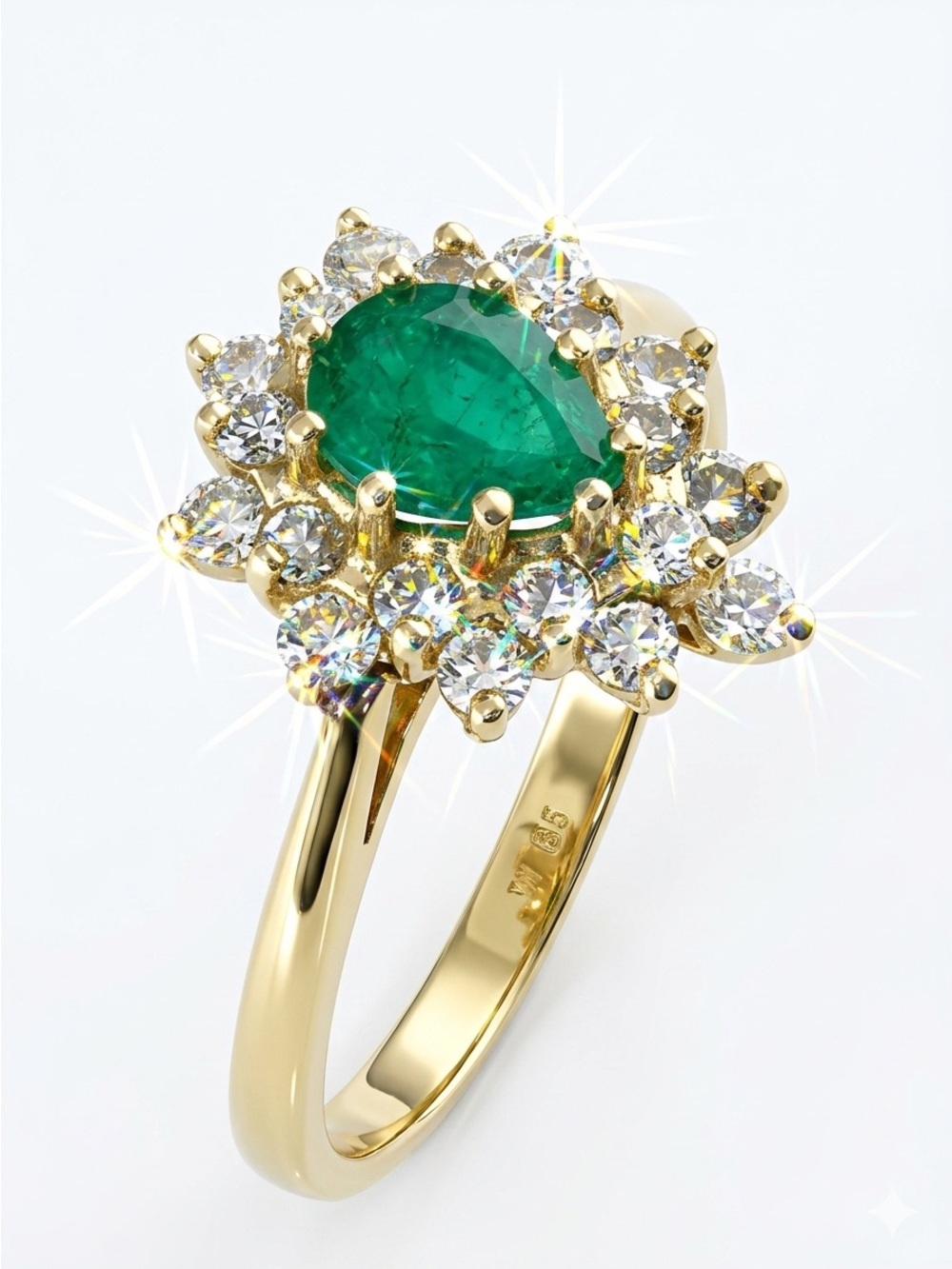 14k solid gold designer STYLECREST pear  natural emerald and diamond halo ring